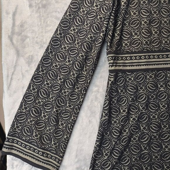 Black & Tan Geometric Pattern Long Sleeve Dress By Max Edition L Babydoll Office - Picture 3 of 11